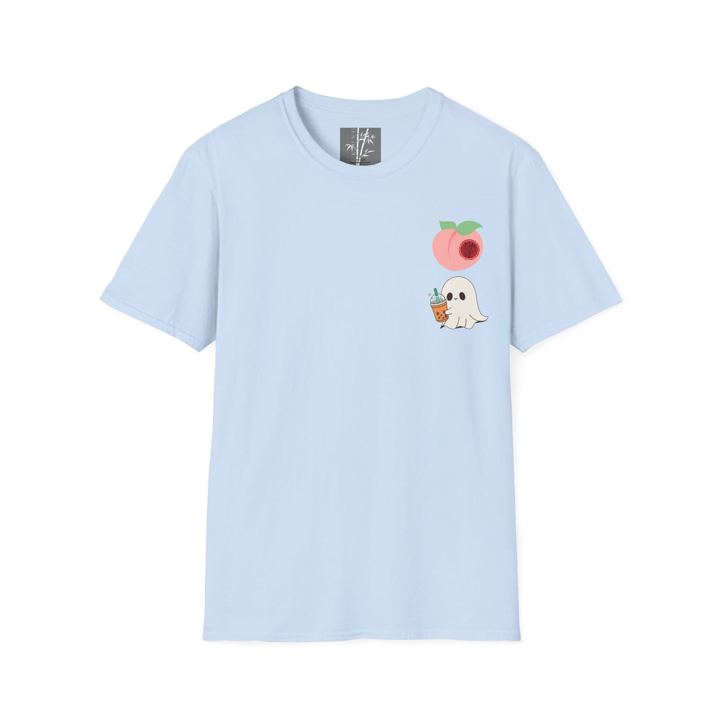 Butt Ghost Graphic T-Shirt Colored Peach Boba Ghost Over Heart