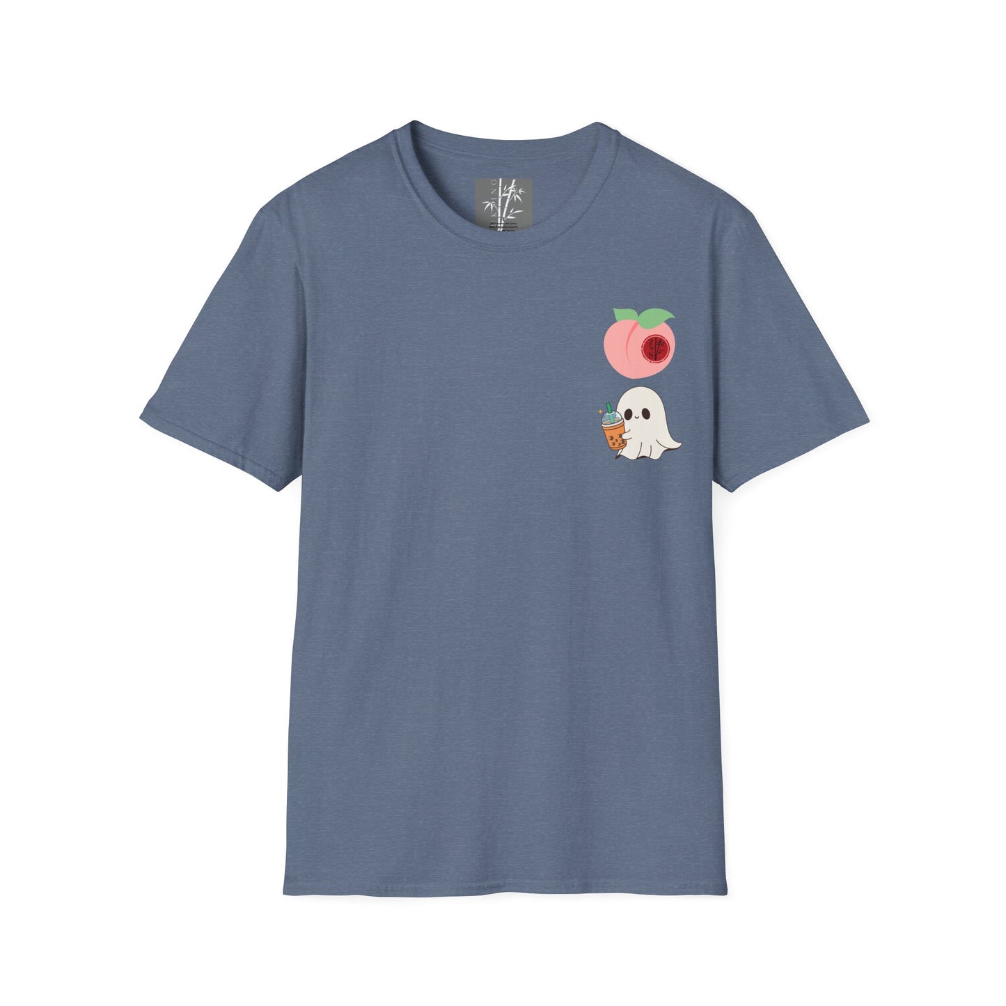 Butt Ghost Graphic T-Shirt Colored Peach Boba Ghost Over Heart