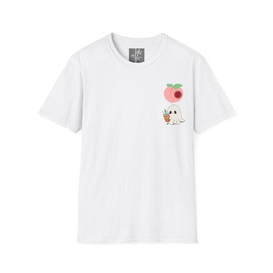 Butt Ghost Graphic T-Shirt Colored Peach Boba Ghost Over Heart